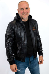 Men's leather bomber jacket Alexander with hood